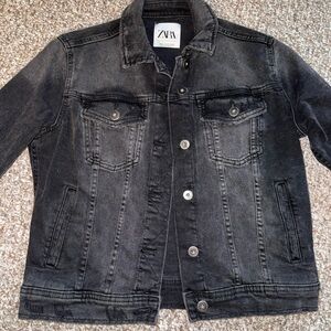 zara washed black distressed jean jacket